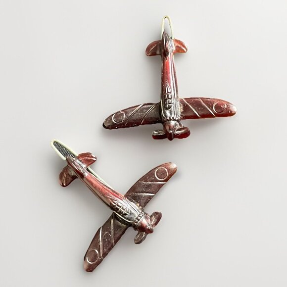 2 Vintage Rare Burgundy WWI FIGHTER AIRPLANE Plane Plastic Barrette Hair Clips main image 6